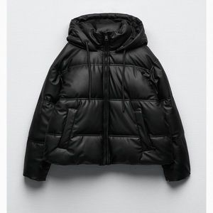 ZARA Faux Leather Puffer Jacket XS